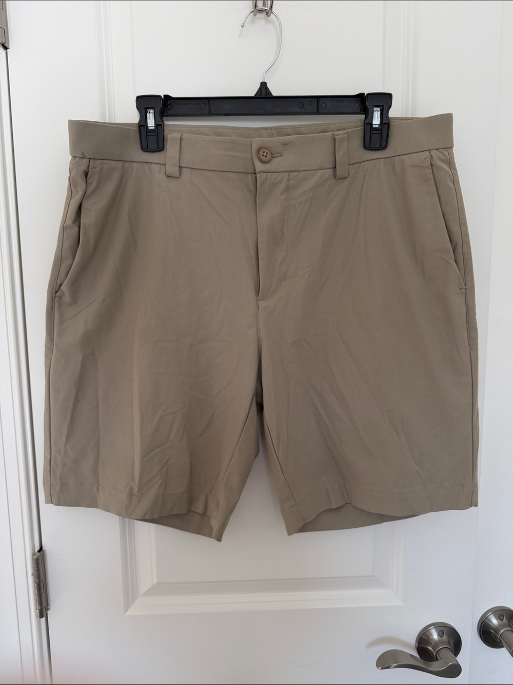 Men's Flat-Front Tan Shorts with Clean Waistband